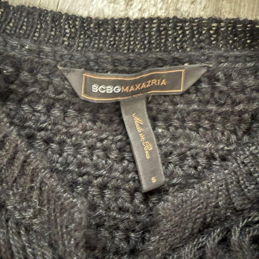 BCBGMAXAZRIA Alpaca Acrylic Blend Shrug Sweater S Black Shaggy Knit Cropped Y2k - Picture 3 of 7